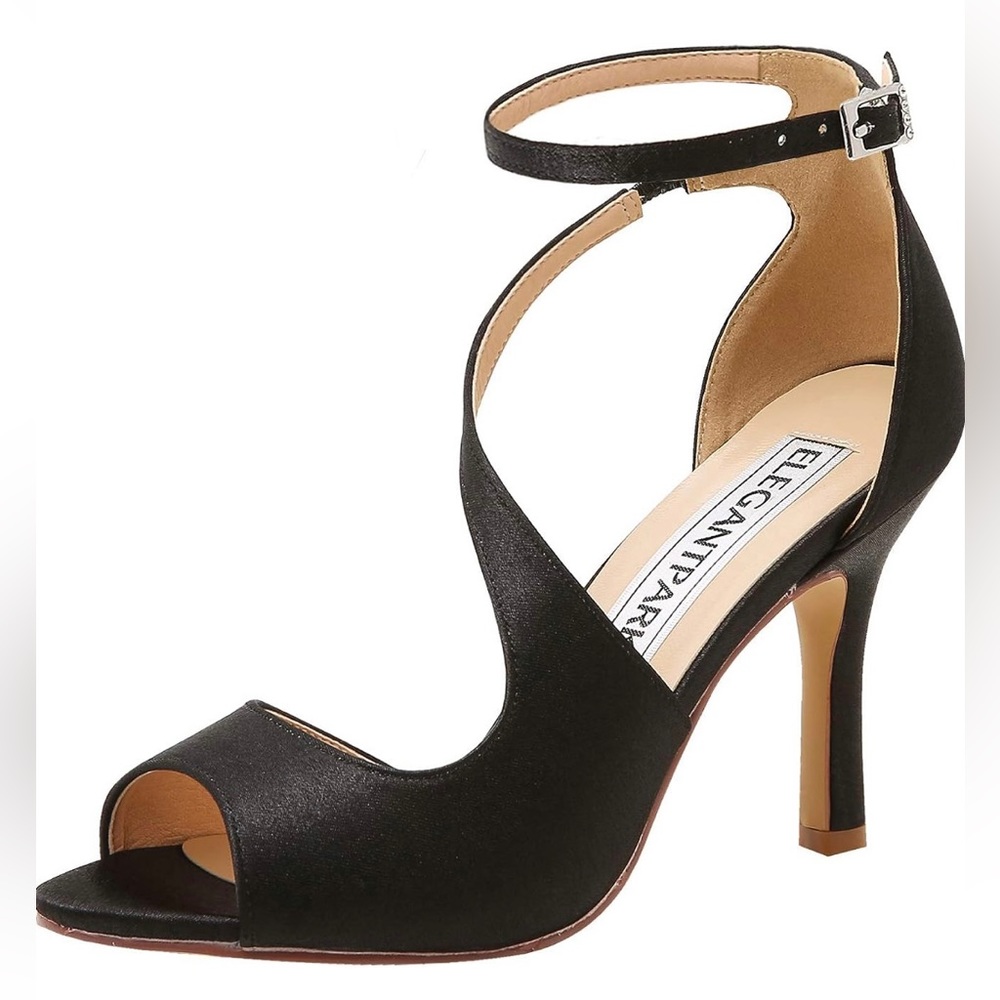 Elegant Park Womens peep toe high heel ankle strap satin sandals